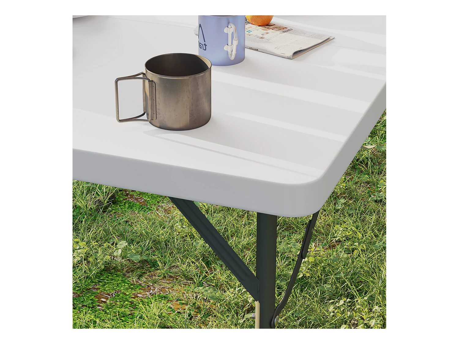 Verstelbare, opvouwbare kampeertafel, modern design, kunststof en metaal, wit (86x86x74 cm)