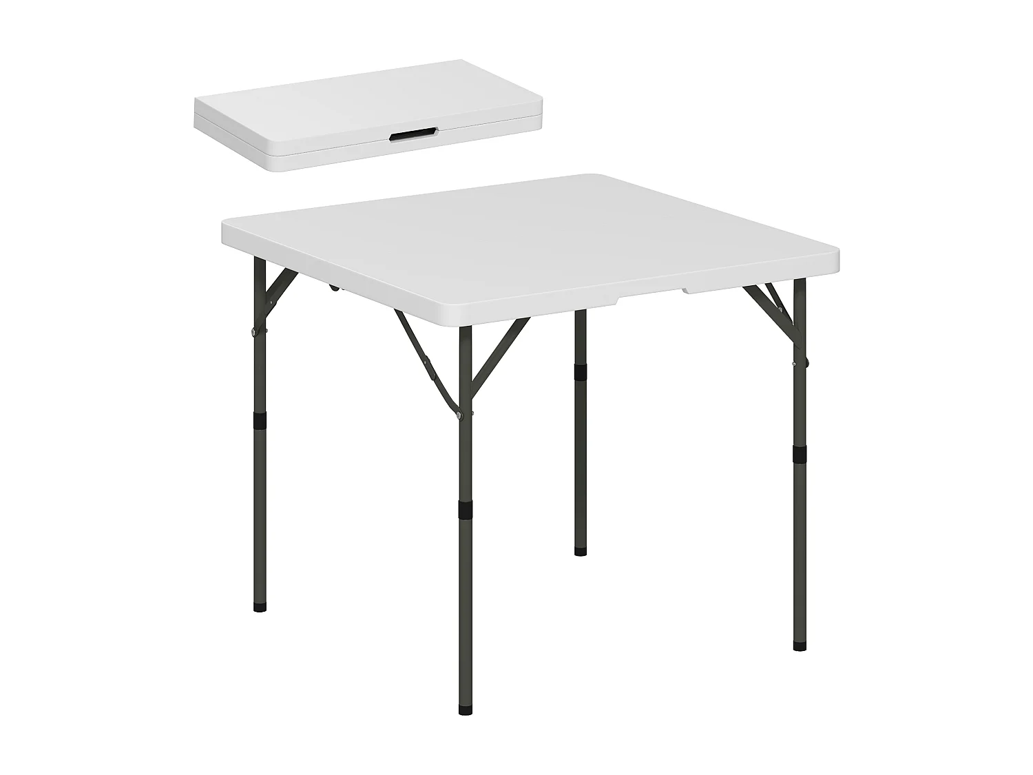 Table pliante de camping réglable, design moderne, plastique et métal, blanche (86x86x74 cm)