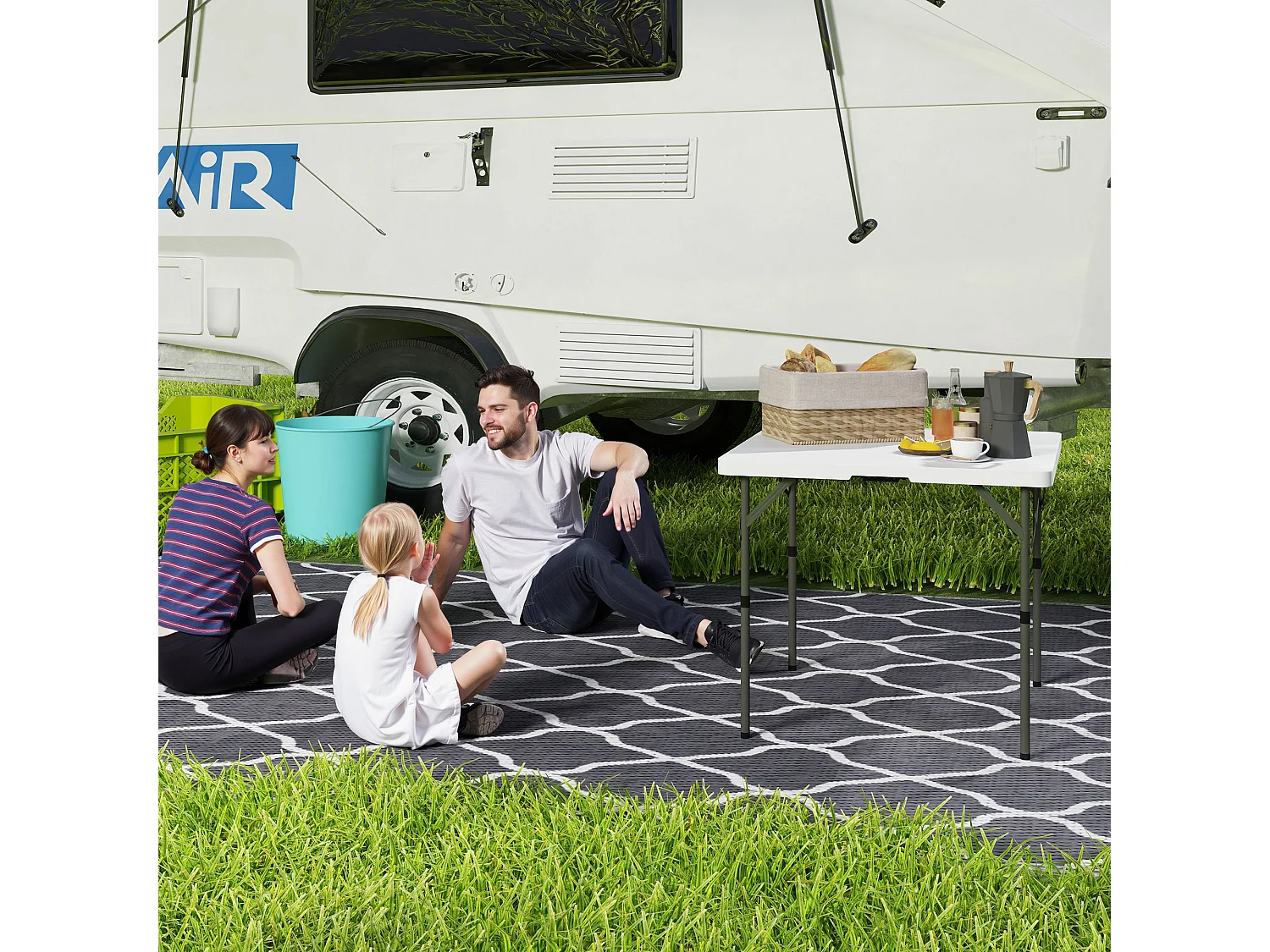 Table pliante de camping réglable, design moderne, plastique et métal, blanche (86x86x74 cm)