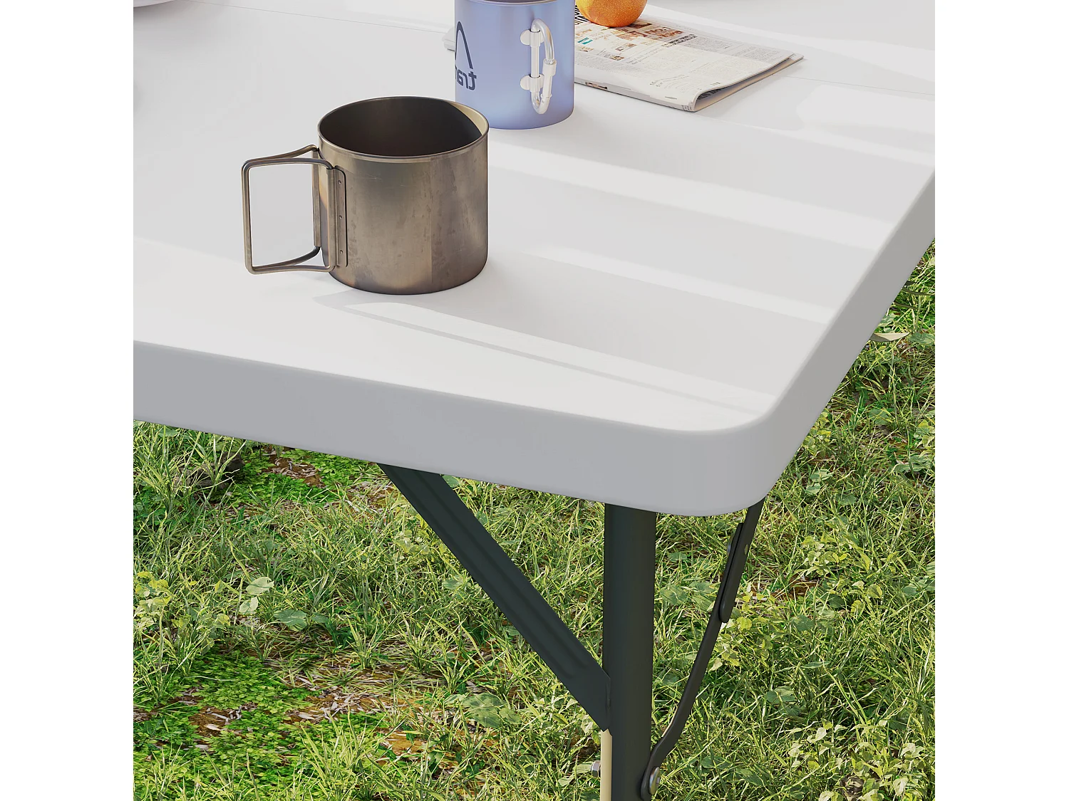 Table pliante de camping réglable, design moderne, plastique et métal, blanche (86x86x74 cm)
