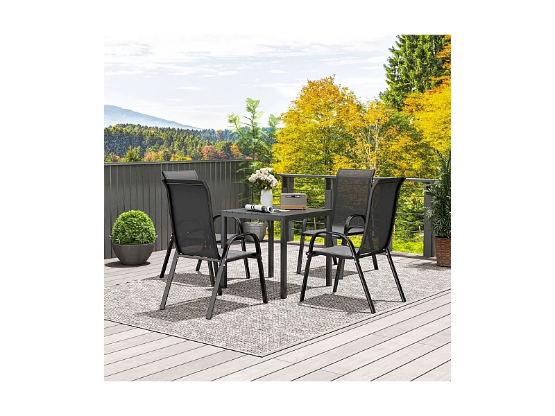 Aluminium tuintafel, weerbestendig design met houtfinish, zwart, voor 4 personen (73x73x72 cm)