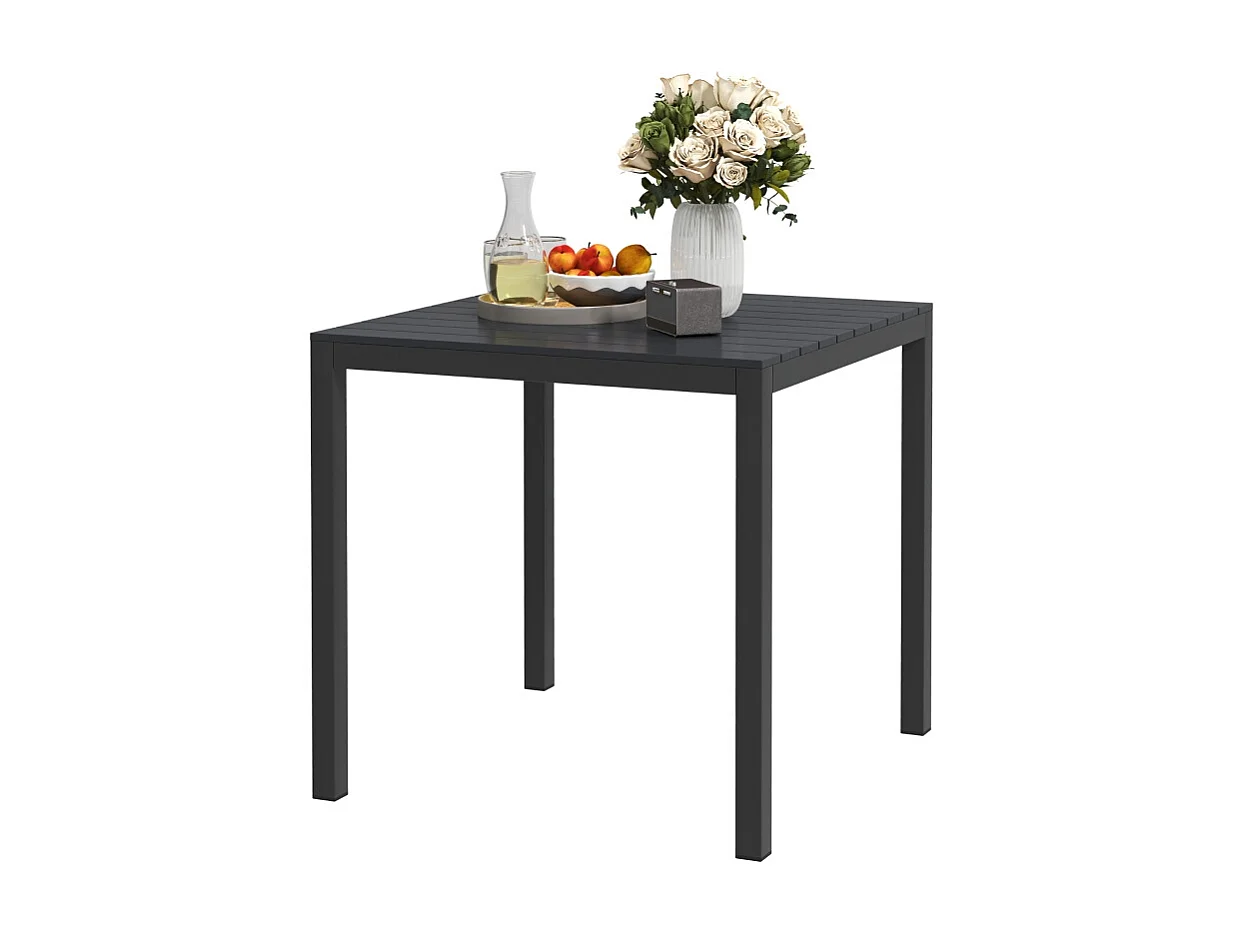 Table de jardin en aluminium, design résistant aux intempéries avec finition bois, noire, pour 4 personnes (73x73x72 cm)