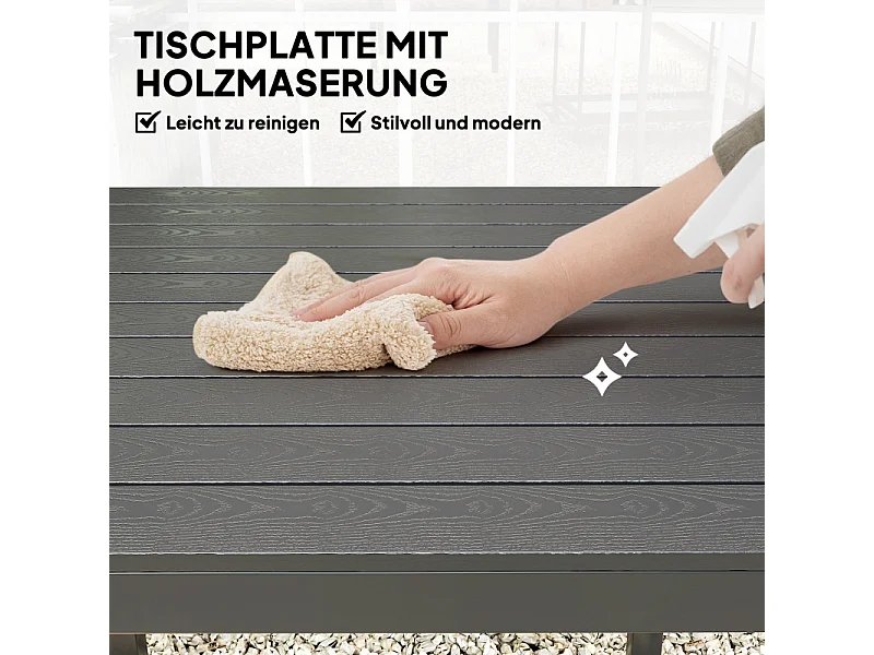 Table de jardin en aluminium, design résistant aux intempéries avec finition bois, noire, pour 4 personnes (73x73x72 cm)