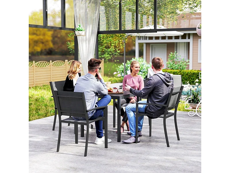 Table de jardin en aluminium, design résistant aux intempéries avec finition bois, noire, pour 4 personnes (73x73x72 cm)