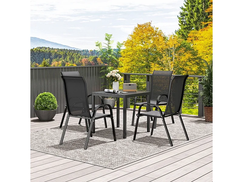 Table de jardin en aluminium, design résistant aux intempéries avec finition bois, noire, pour 4 personnes (73x73x72 cm)