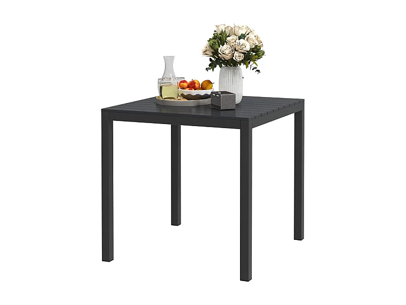 Table de jardin en aluminium, design résistant aux intempéries avec finition bois, noire, pour 4 personnes (73x73x72 cm)