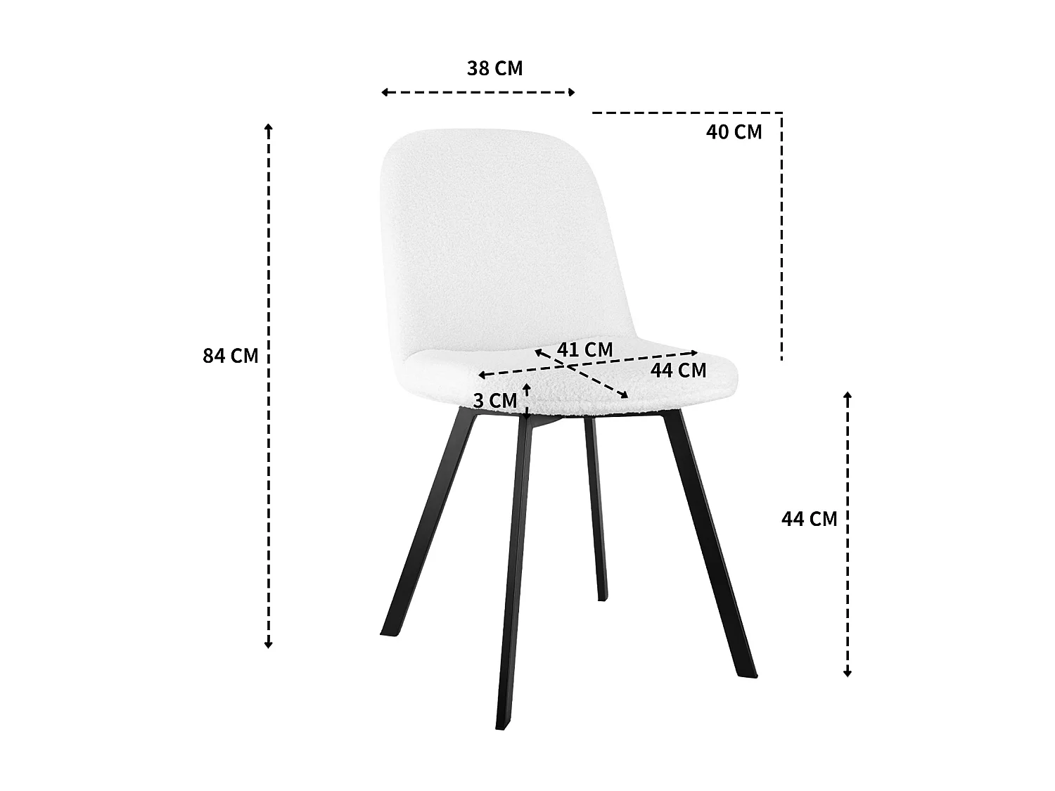 Juego de 2 sillas de comedor en tejido afelpado, acolchado suave, estructura de metal, color beige (44x43x84 cm)