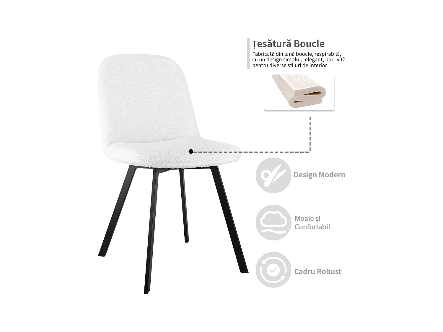 Set van 2 eetkamerstoelen in pluche-fleece stof, zachte vulling, metalen frame, beige (44x43x84 cm)