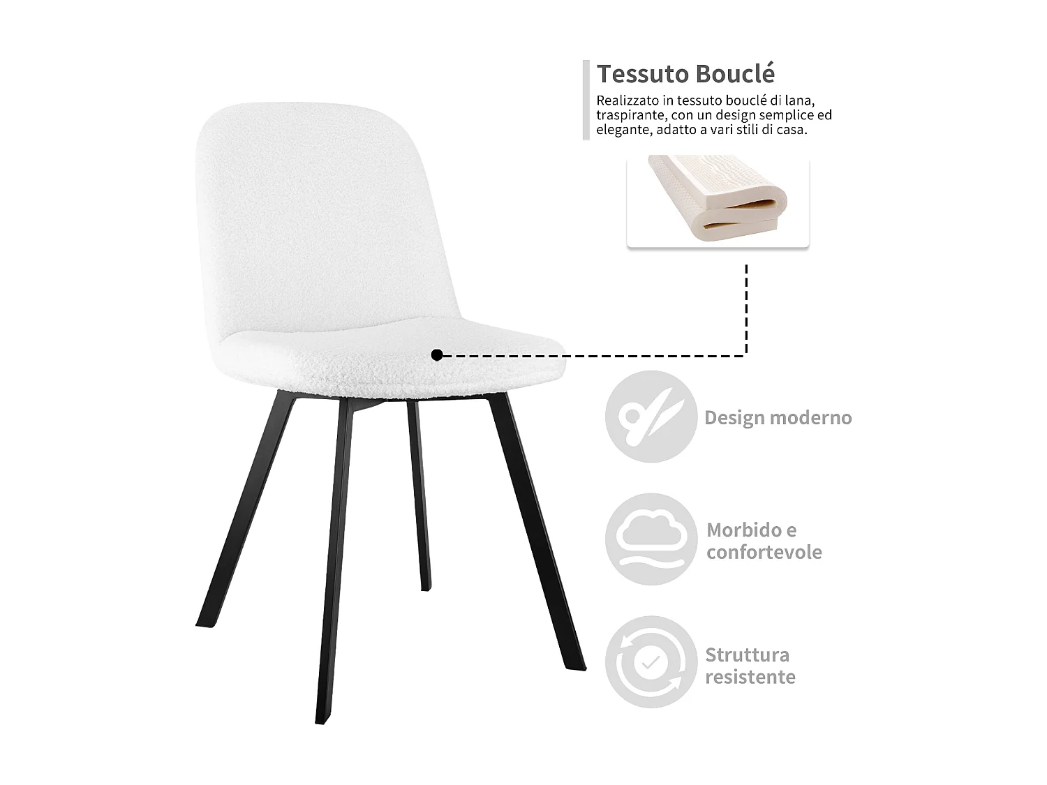 Lot de 2 chaises de salle à manger en Tissu peluche-fleece, rembourrage doux, structure métallique, beige (44x43x84 cm)