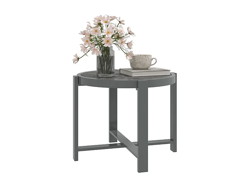 Mesa auxiliar redonda de aluminio, efecto mármol, para uso exterior e interior, gris, (60x60x46 cm)