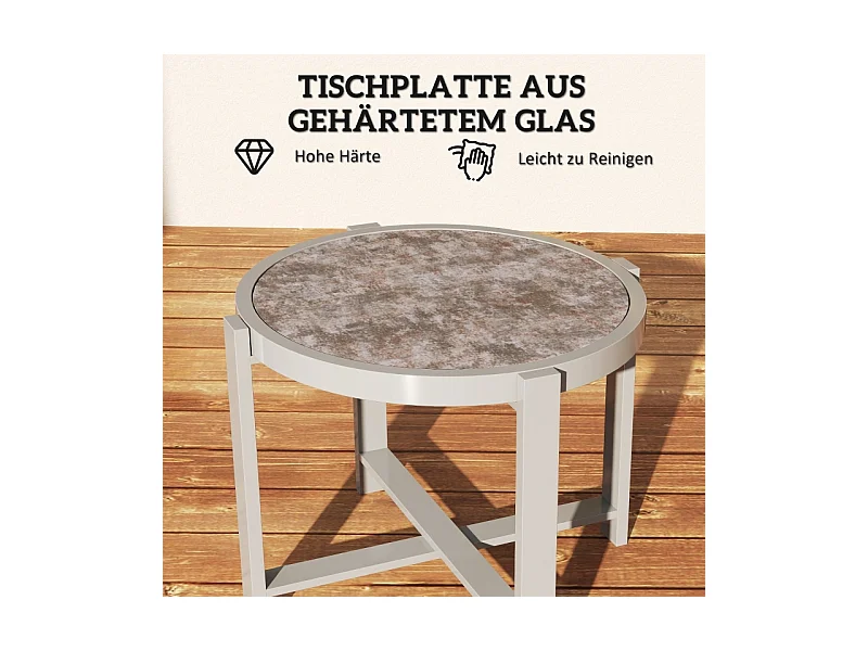 Ronde aluminium bijzettafel, marmerlook, voor buiten en binnen, grijs, (60x60x46 cm)