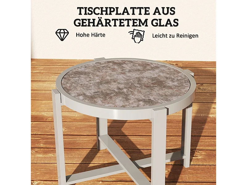 Table d'appoint ronde en aluminium, effet marbre, pour extérieur et intérieur, gris, (60x60x46 cm)