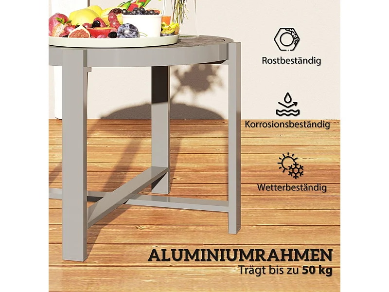 Table d'appoint ronde en aluminium, effet marbre, pour extérieur et intérieur, gris, (60x60x46 cm)