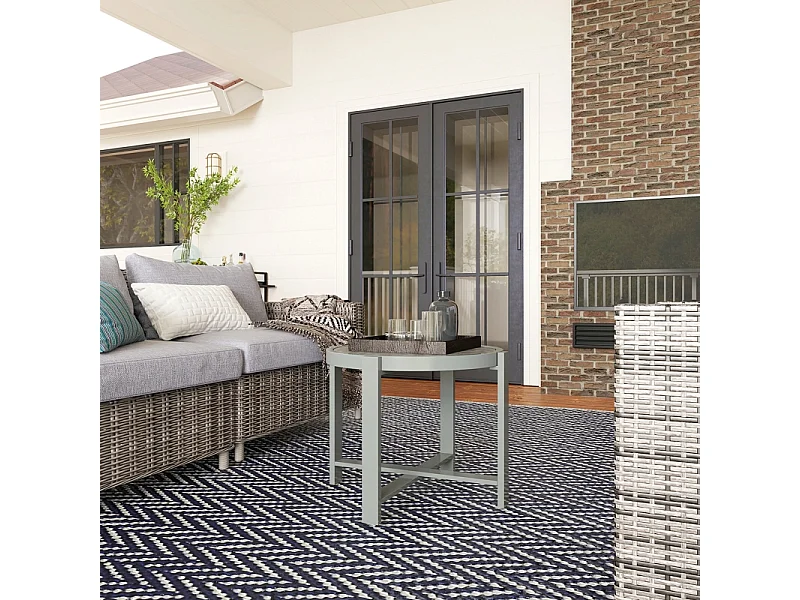 Table d'appoint ronde en aluminium, effet marbre, pour extérieur et intérieur, gris, (60x60x46 cm)