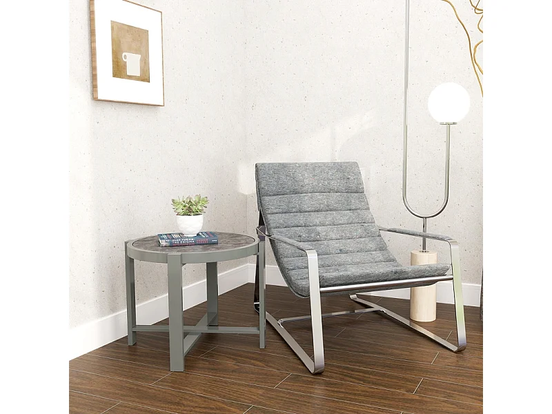 Table d'appoint ronde en aluminium, effet marbre, pour extérieur et intérieur, gris, (60x60x46 cm)