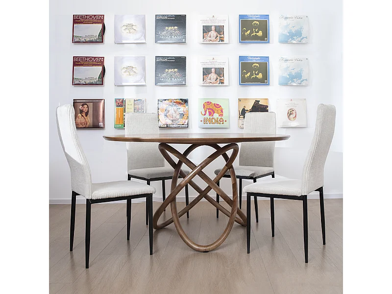 Juego de 4 sillas de comedor, respaldo alto, asiento acolchado, estructura de metal, pana o lino gris (40x39x94 cm)