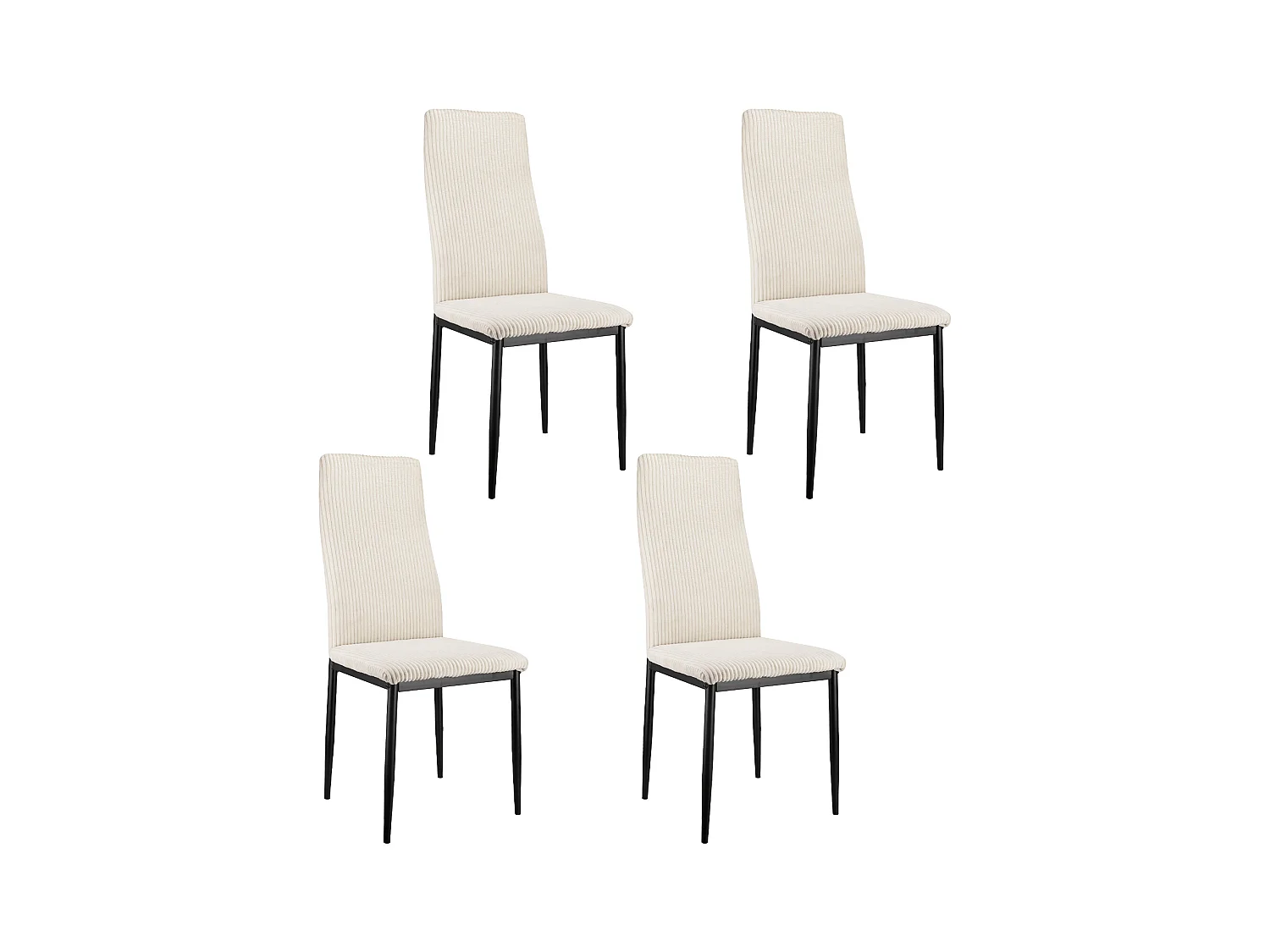 Lot de 4 chaises de salle à manger, dossier haut, assise rembourrée, structure métallique, Velours côtelé ou lin gris (40x39x94 cm)