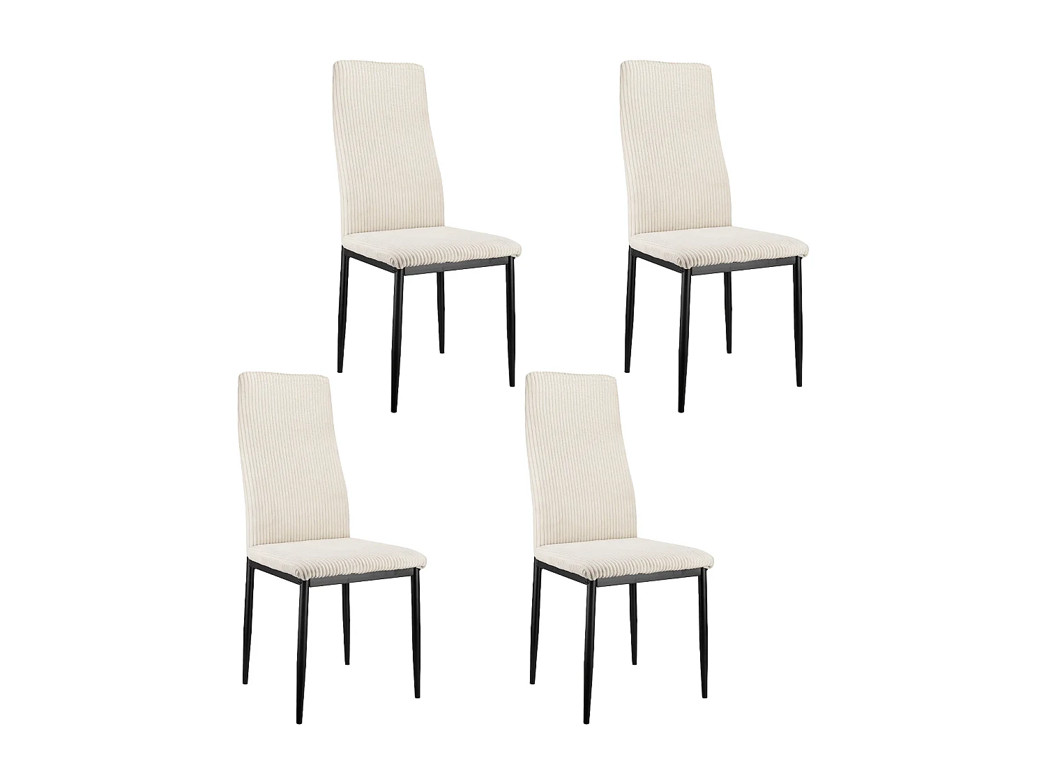 Lot de 4 chaises de salle à manger, dossier haut, assise rembourrée, structure métallique, Velours côtelé ou lin gris (40x39x94 cm)