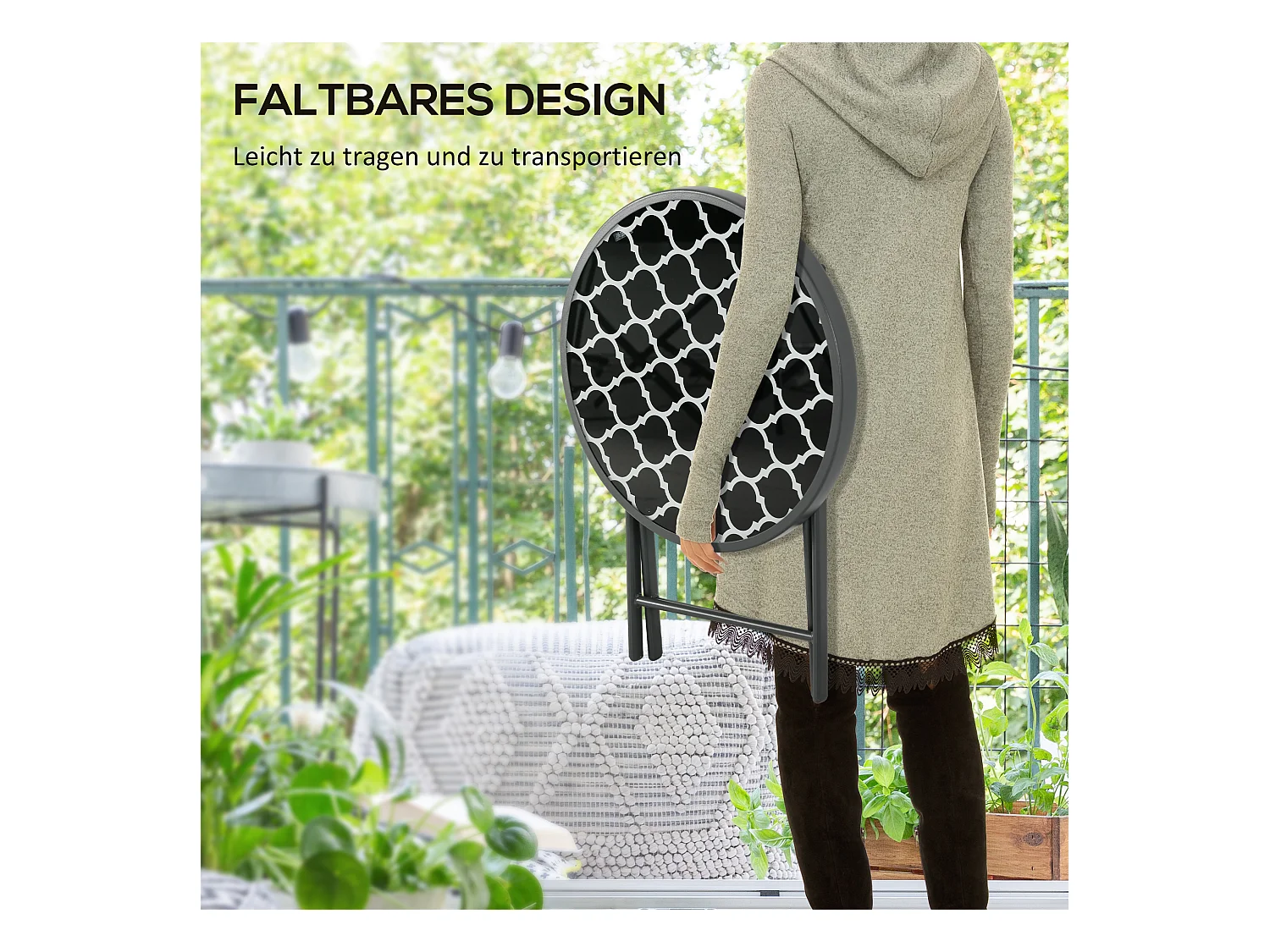 Ronde opklapbare tafel met glazen blad, metaal, zwart (Ø45x50cm)