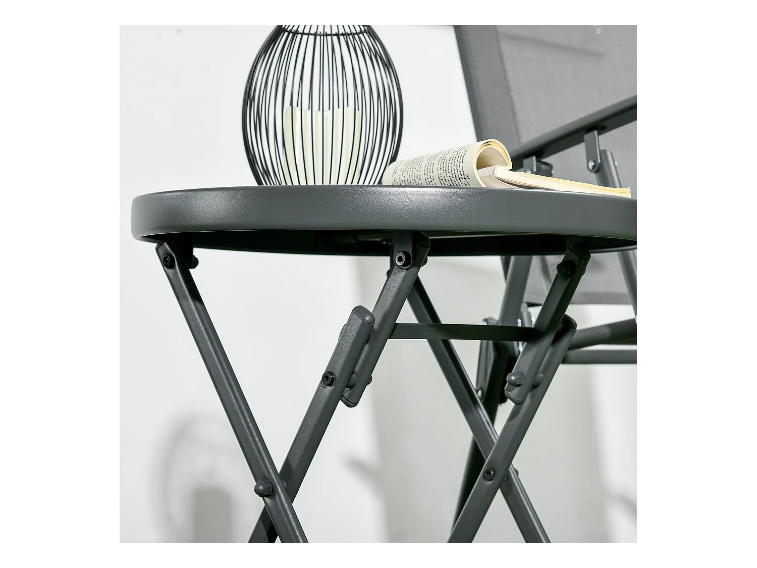 Ronde opklapbare tafel met glazen blad, metaal, zwart (Ø45x50cm)