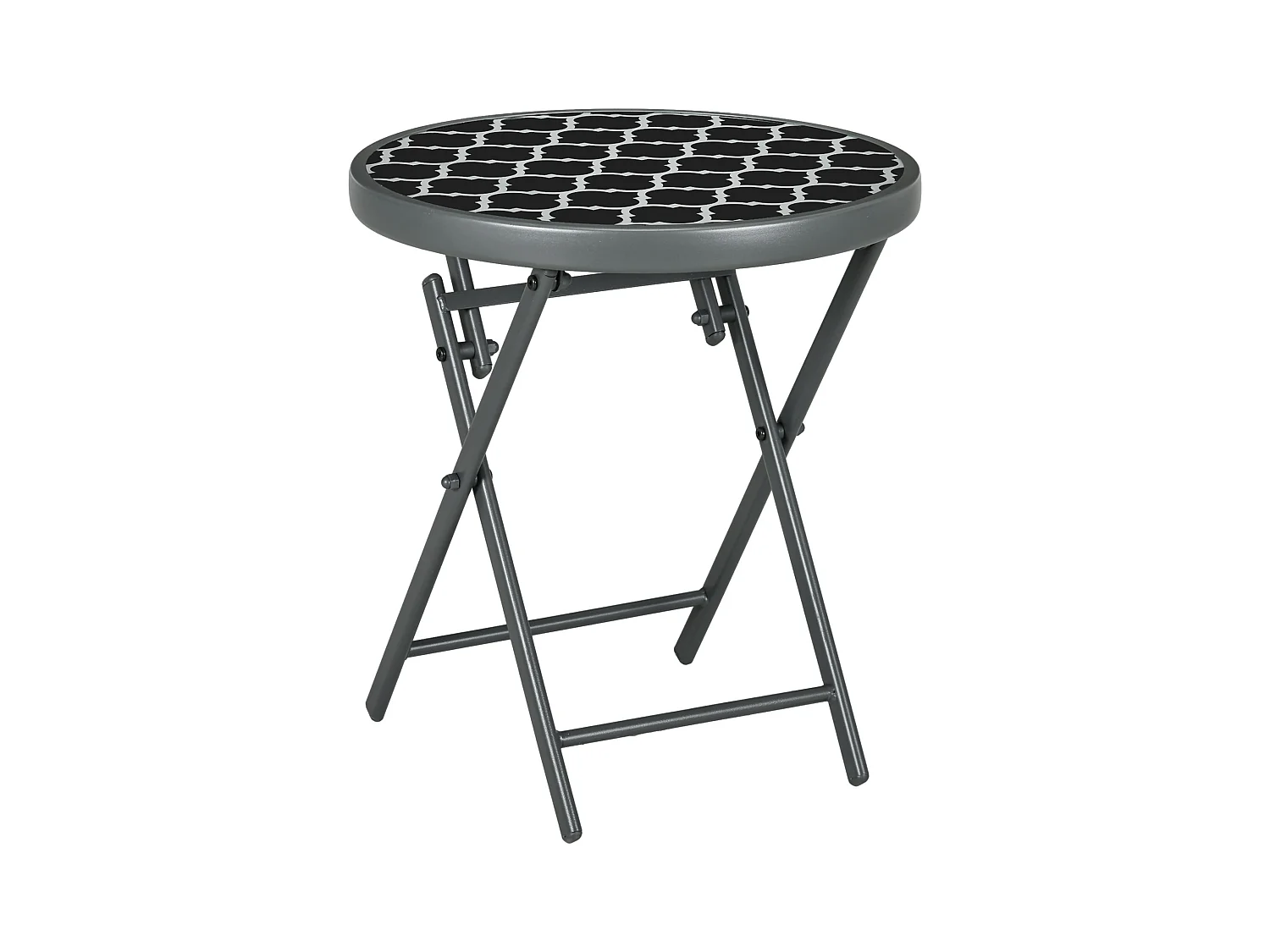 Mesa plegable redonda con tapa de cristal, de metal, color negro (Ø45x50cm)