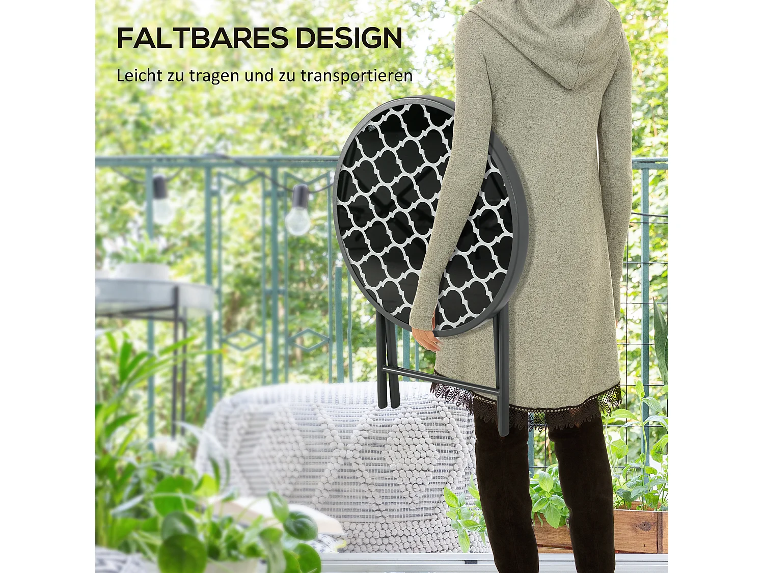 Ronde opklapbare tafel met glazen blad, metaal, zwart (Ø45x50cm)