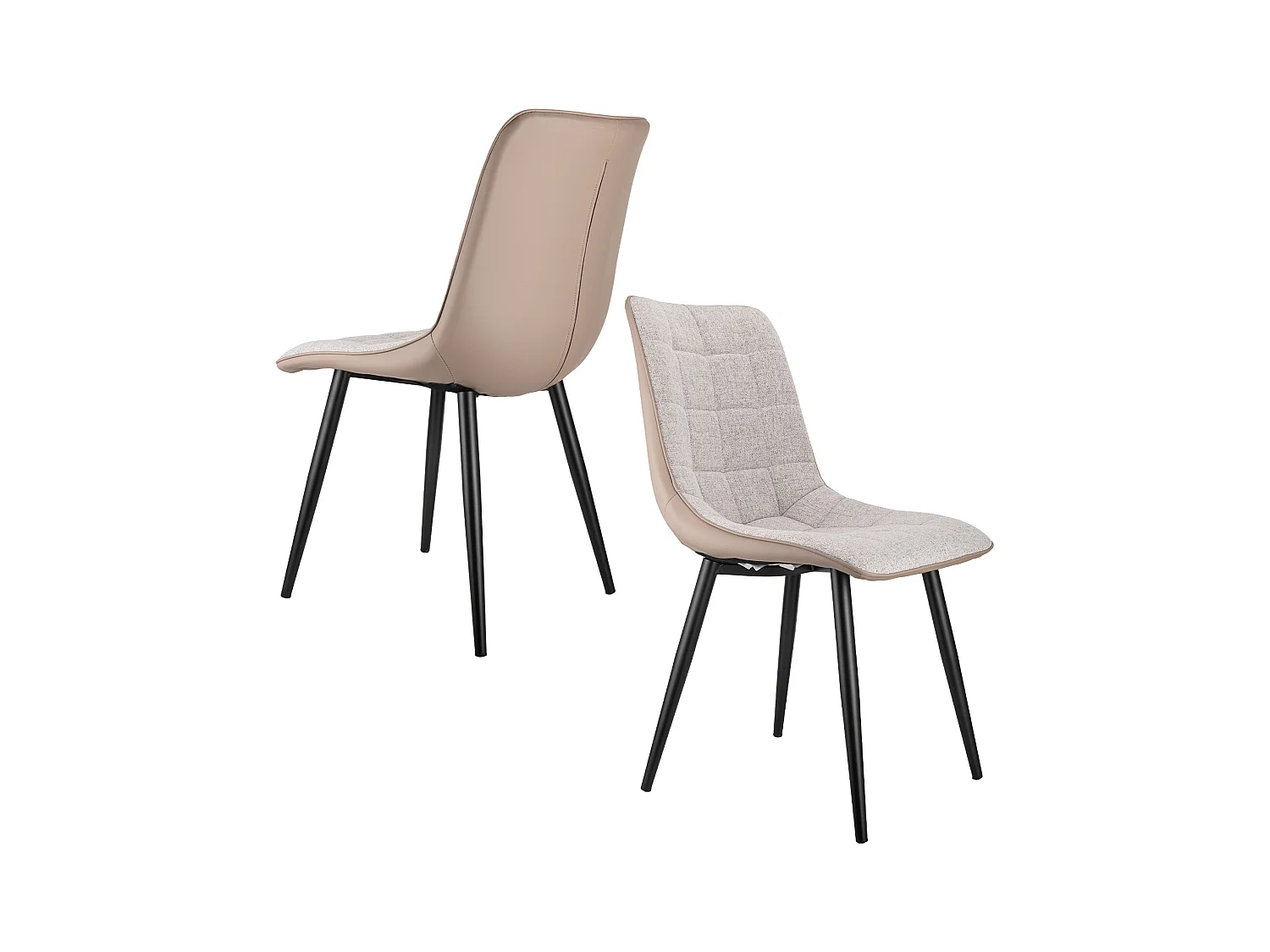 2 chaises de salle à manger avec structure métallique, tissu lin et similicuir, confortable et moderne, gris (47x44x89 cm)