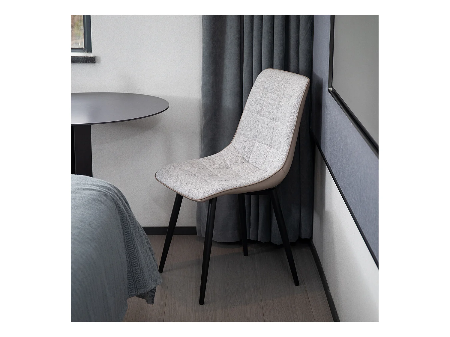 2 chaises de salle à manger avec structure métallique, tissu lin et similicuir, confortable et moderne, gris (47x44x89 cm)