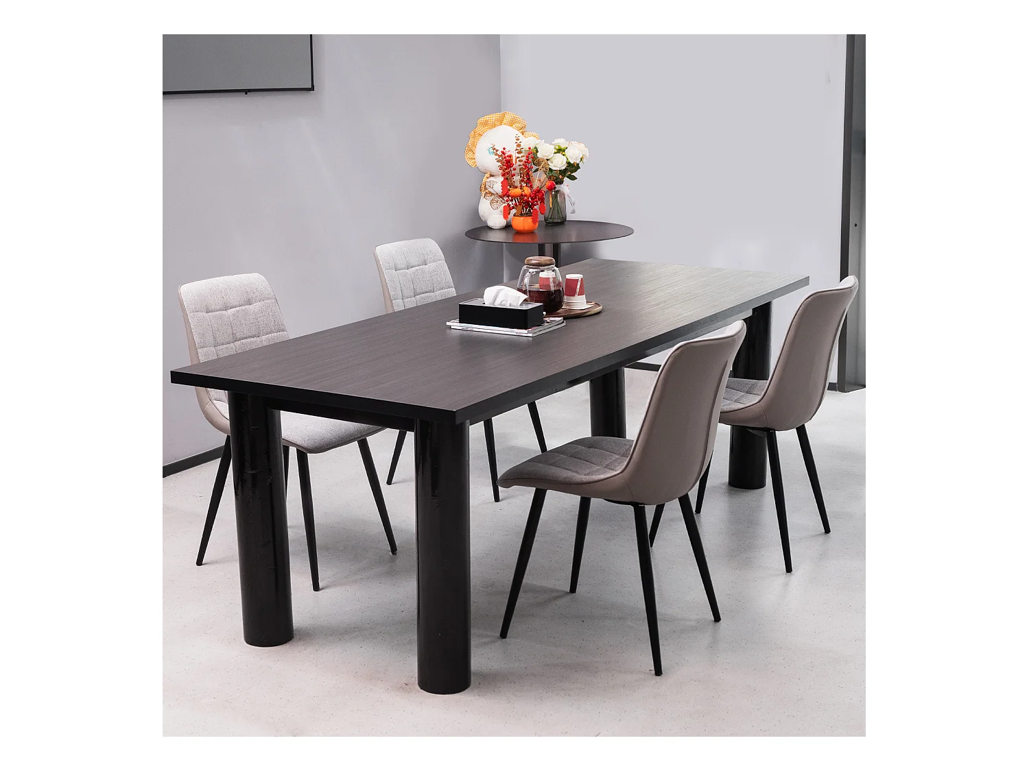 2 chaises de salle à manger avec structure métallique, tissu lin et similicuir, confortable et moderne, gris (47x44x89 cm)