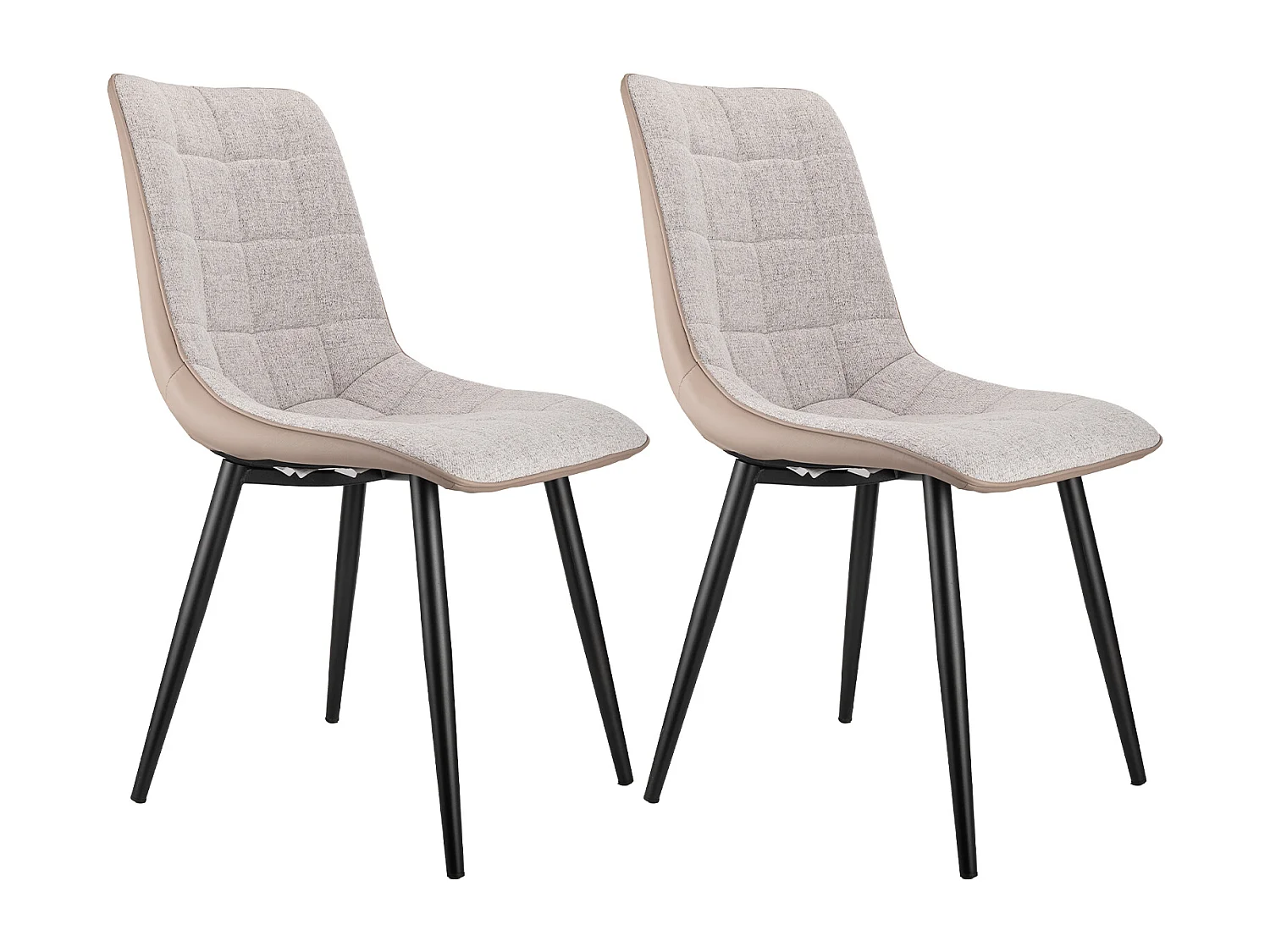 2 chaises de salle à manger avec structure métallique, tissu lin et similicuir, confortable et moderne, gris (47x44x89 cm)