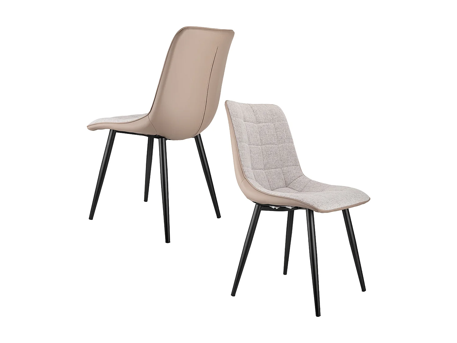 2 chaises de salle à manger avec structure métallique, tissu lin et similicuir, confortable et moderne, gris (47x44x89 cm)