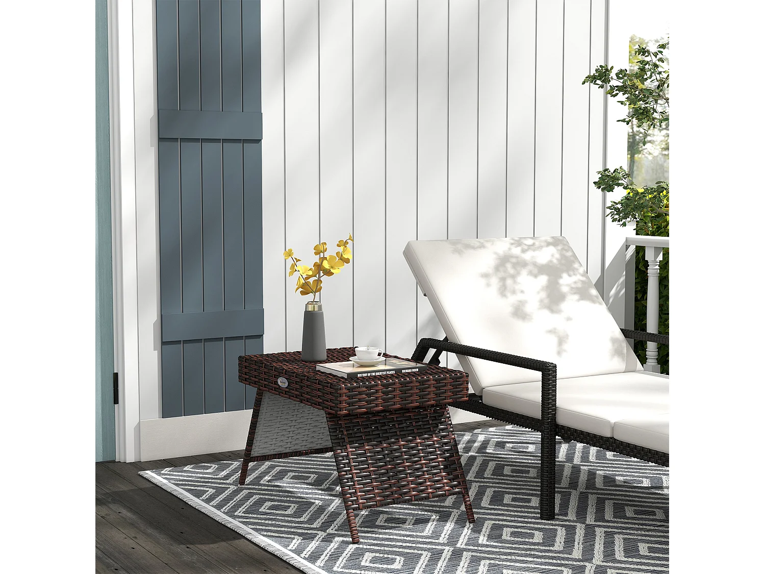 Tavolo pieghevole in rattan sintetico resistente alle intemperie, marrone, per balcone e terrazza (60x41x41cm)