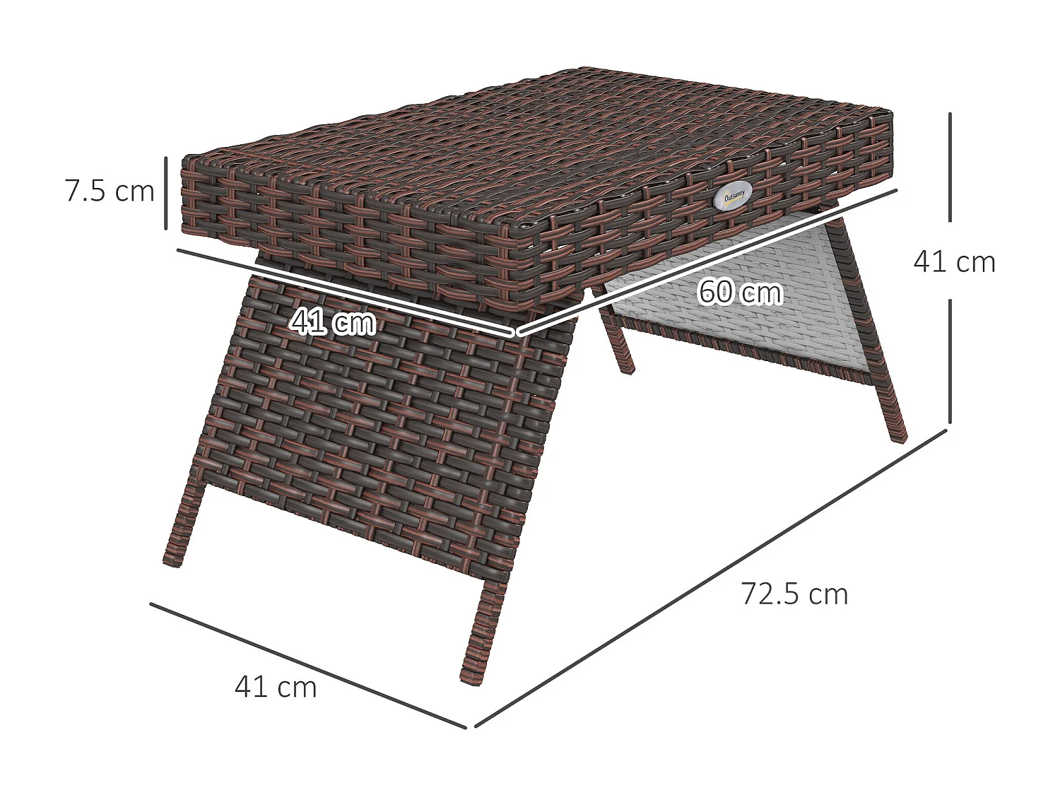 Tavolo pieghevole in rattan sintetico resistente alle intemperie, marrone, per balcone e terrazza (60x41x41cm)