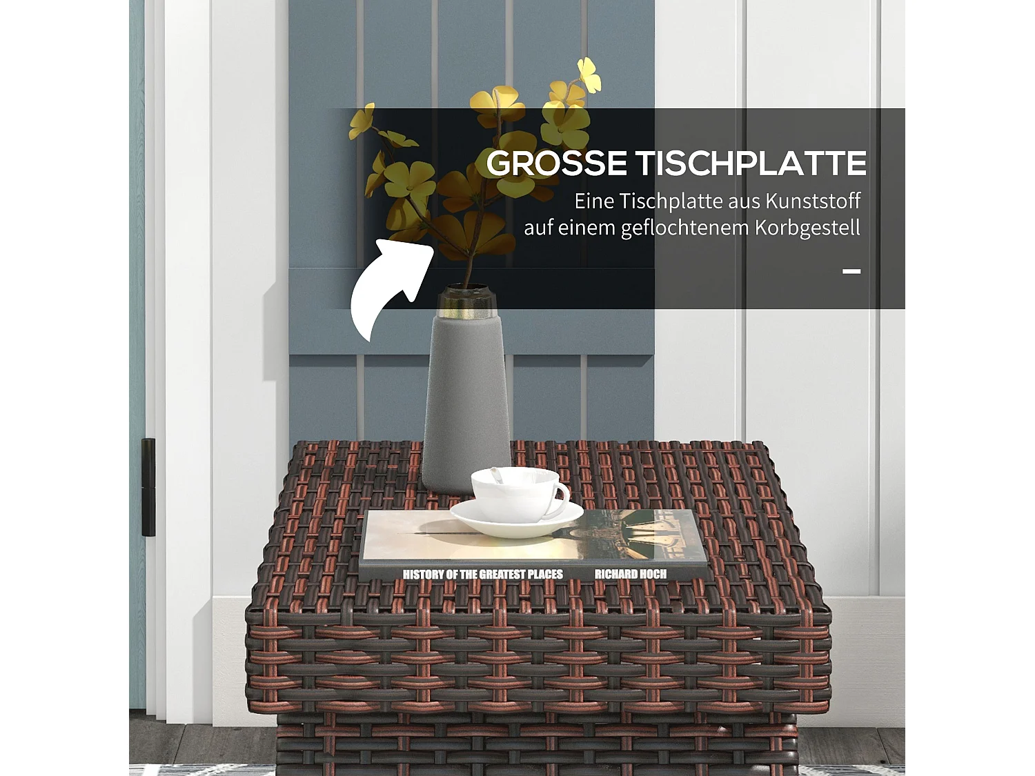 Tavolo pieghevole in rattan sintetico resistente alle intemperie, marrone, per balcone e terrazza (60x41x41cm)