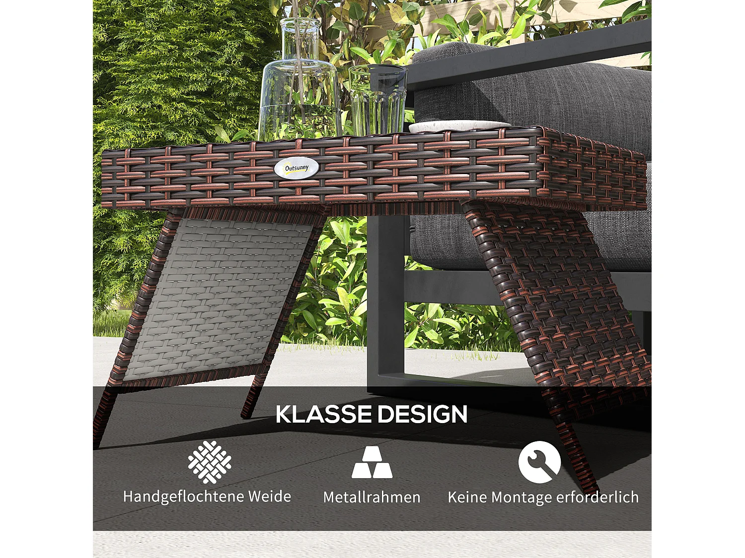 Tavolo pieghevole in rattan sintetico resistente alle intemperie, marrone, per balcone e terrazza (60x41x41cm)