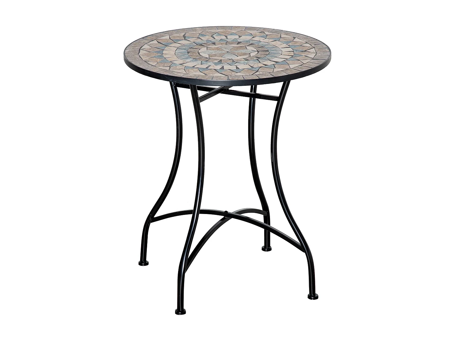 Mesa bistró redonda en mosaico cerámico, diseño artesanal, verde-beige-blanco (Ø60x71cm)