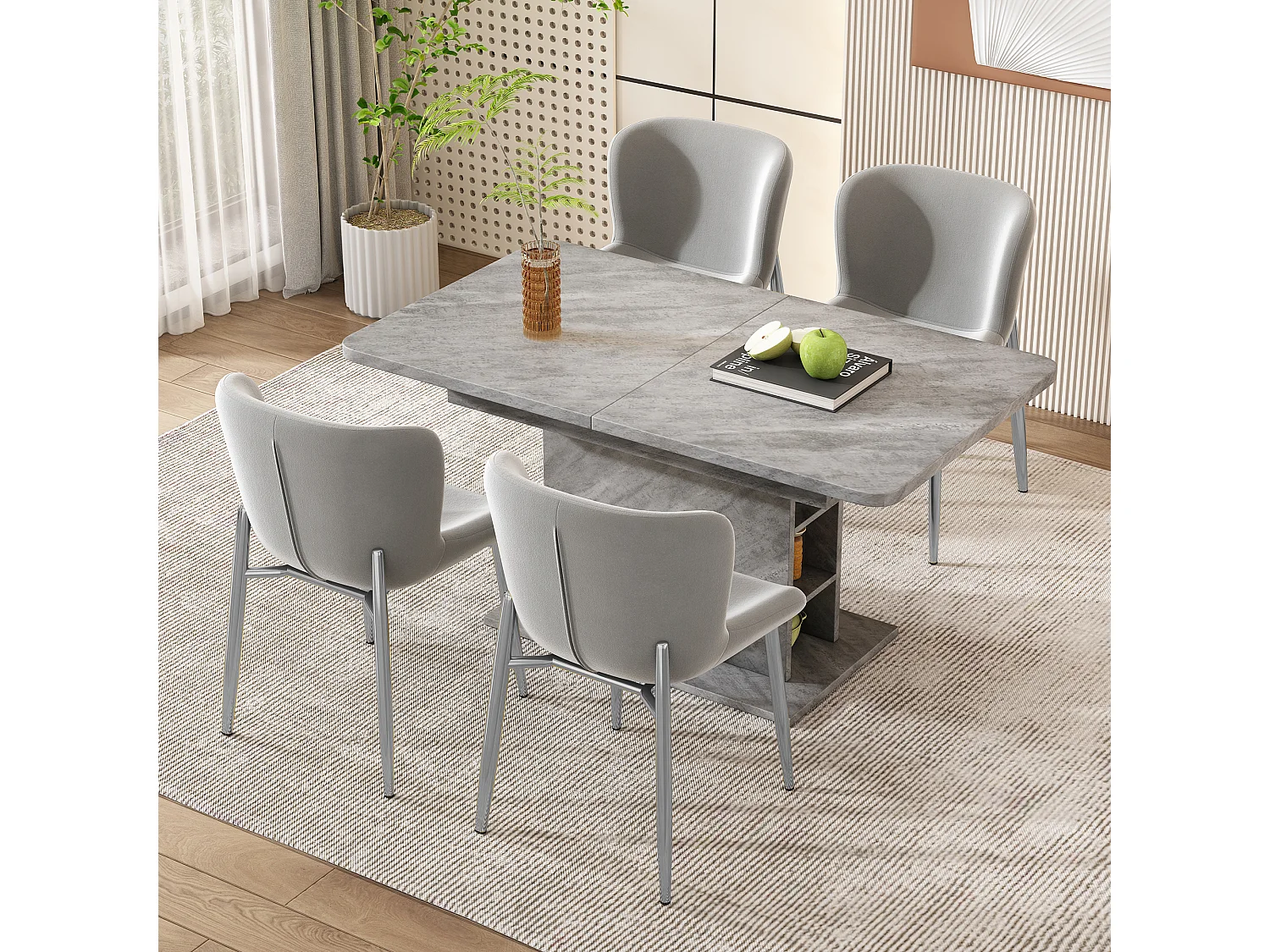 Chaise de salle à manger en velours, 6 pièces, pieds métalliques, gris