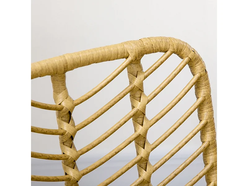 Conjunto de 2 sillas de comedor con respaldo de ratán, acero, amarillo, (44x58x85 cm)