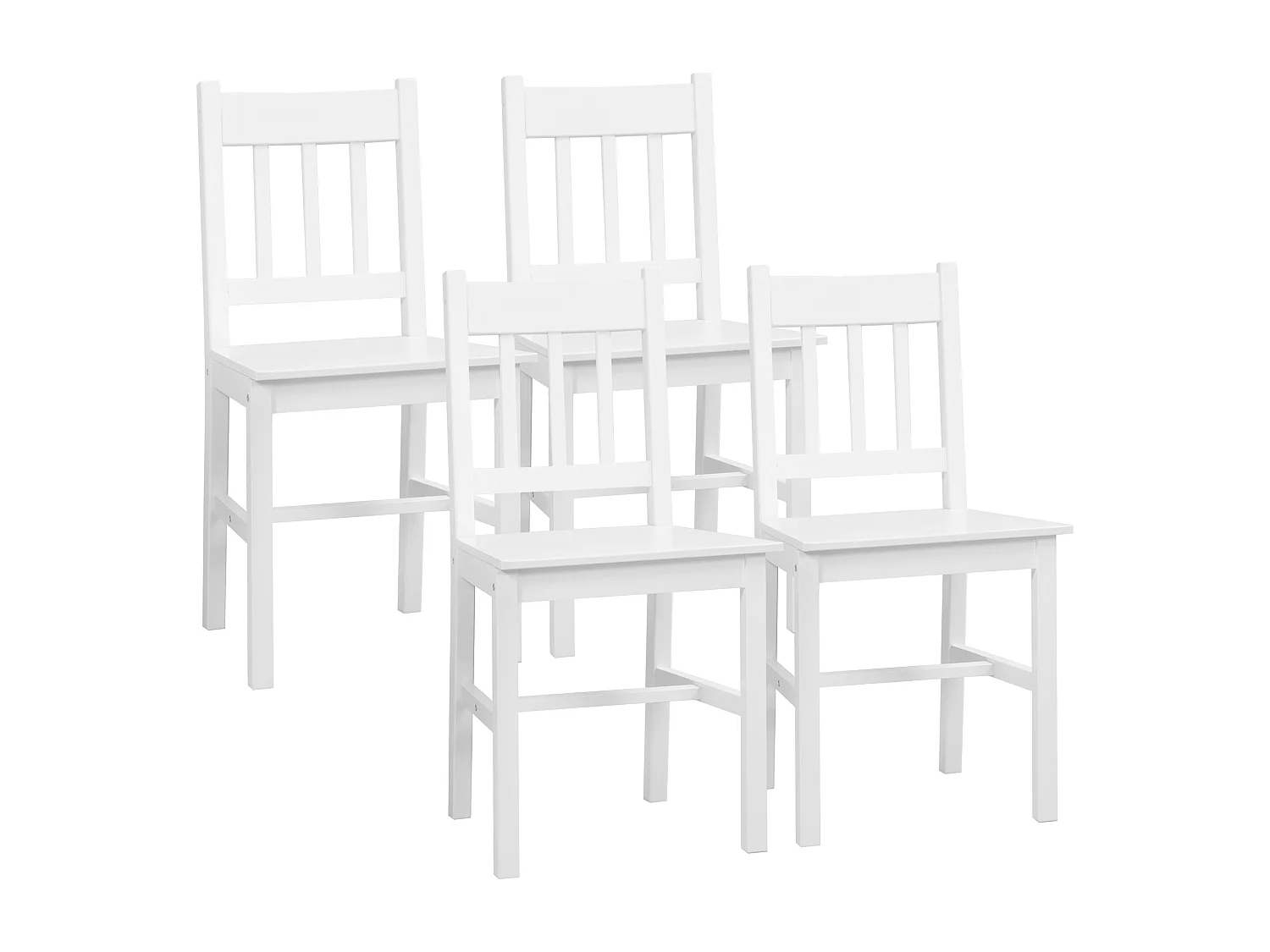 Set van 4 eetkamerstoelen, modern design, grenenhout, wit (46,5 x 41 x 85,5 cm)