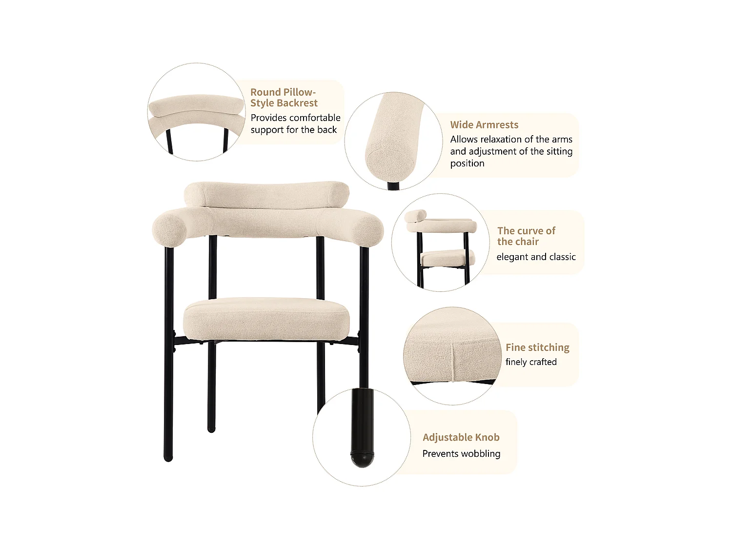 eetkamerstoelen, rotan rugleuning, PU zitting, modern design, metaal, beige (47x51x79 cm)