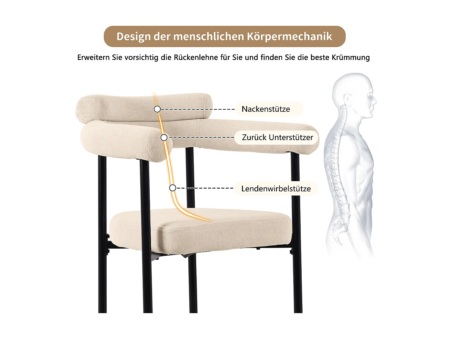 sedie da pranzo, schienale in rattan, seduta in PU, design moderno, metallo, beige (47x51x79 cm)