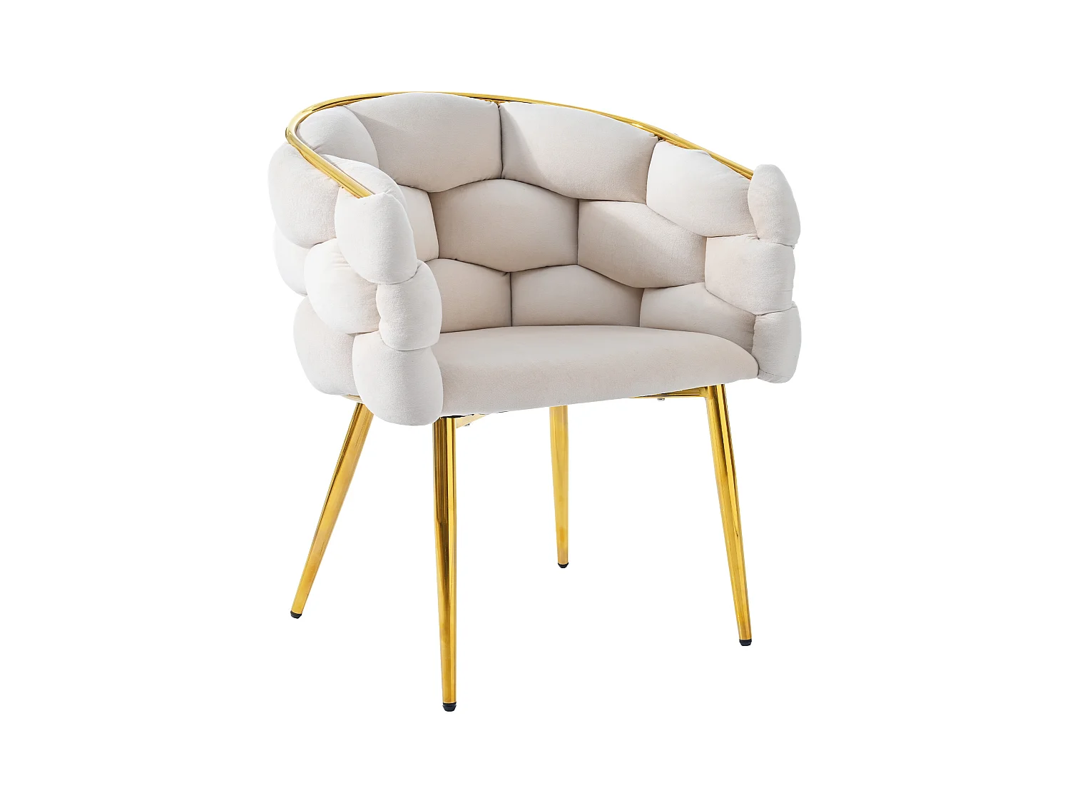 Chaise de luxe en velours beige, avec dossier haut et pieds métalliques dorés, design élégant (50x47x80 cm)