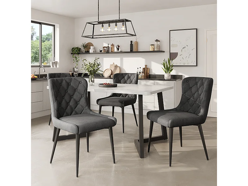 Sedie da pranzo con schienale (4 pezzi), sedie da cucina in velluto, design ergonomico, gambe in metallo nero (50x45x86 cm)