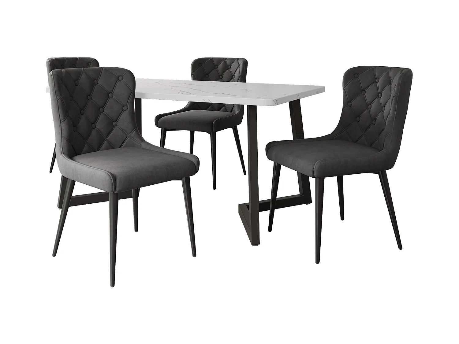 Chaises de Salle à Manger avec dossier (4 pièces), Chaises de Cuisine en Velours, Design Ergonomique, Pieds en Métal Noir (50x45x86 cm)