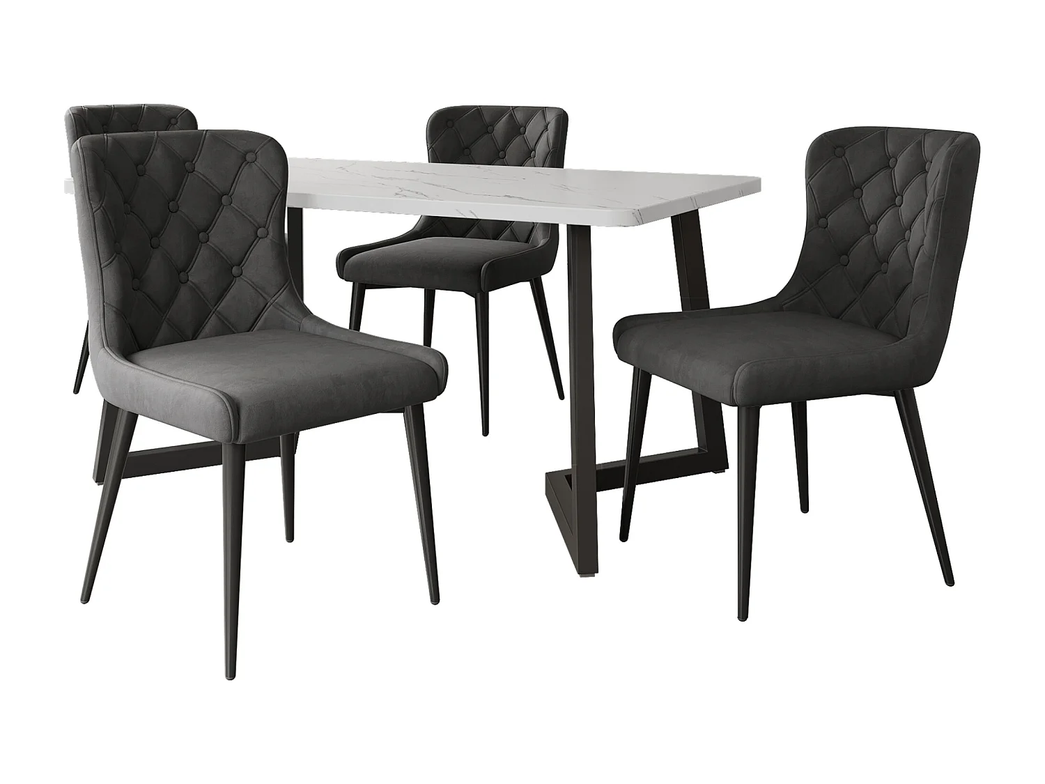 Chaises de Salle à Manger avec dossier (4 pièces), Chaises de Cuisine en Velours, Design Ergonomique, Pieds en Métal Noir (50x45x86 cm)