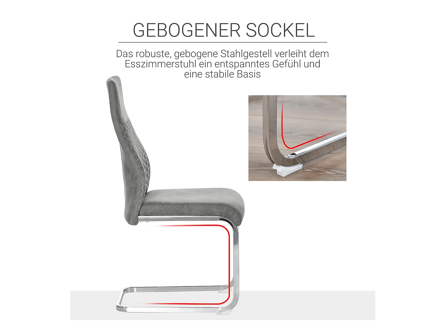 Ensemble de 4 chaises de salle à manger design, dossier incliné velours et structure métal, gris (45x61x98 cm)