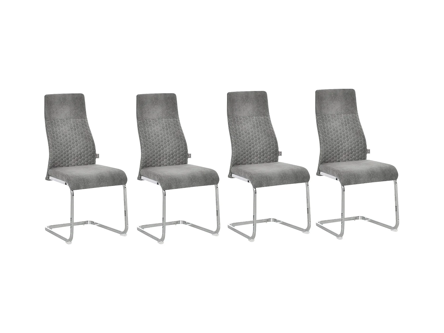 Ensemble de 4 chaises de salle à manger design, dossier incliné velours et structure métal, gris (45x61x98 cm)