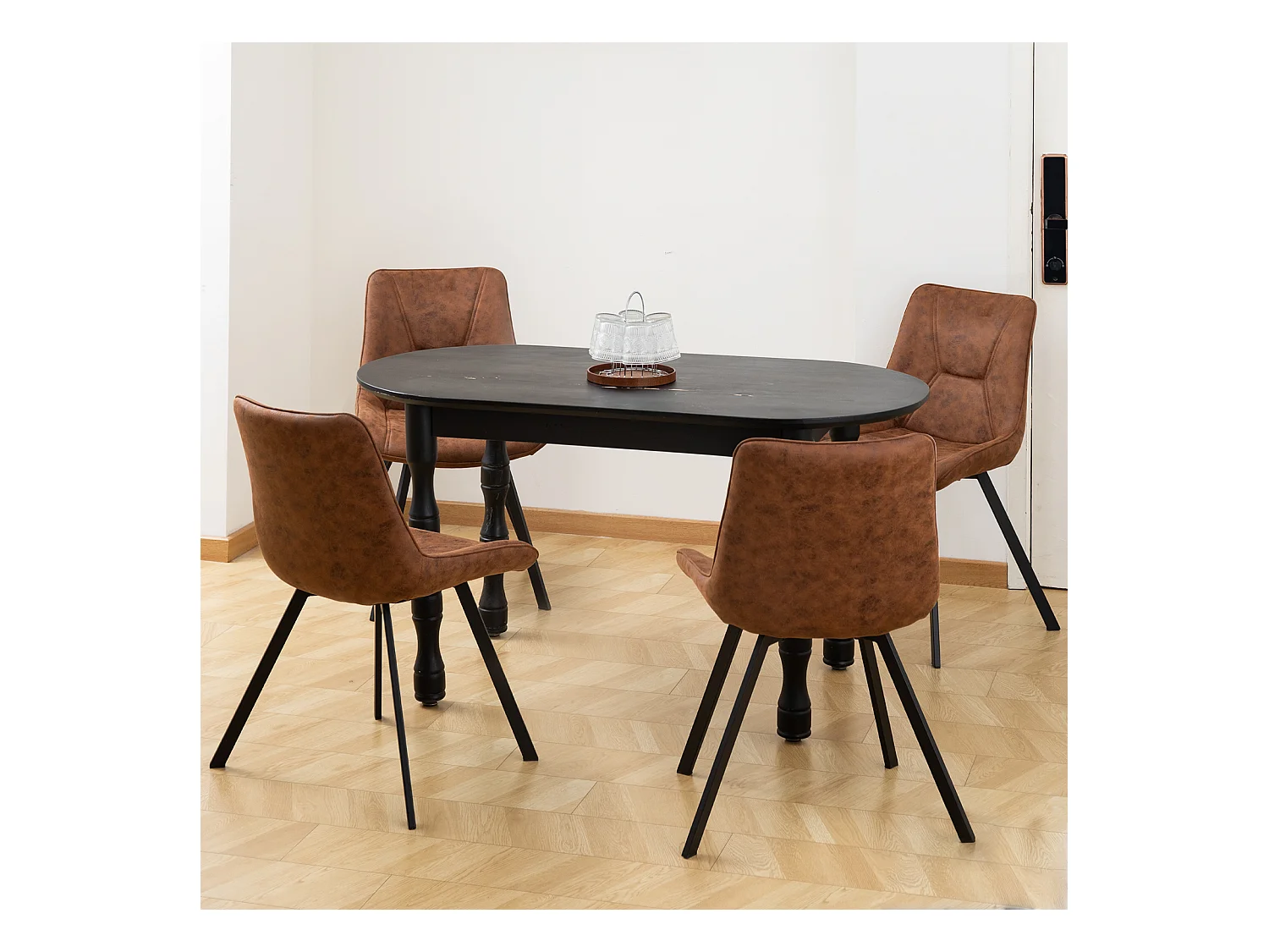 Lot de 2 chaises de salle à manger, tissu technique marron, dossier ergonomique, pieds métalliques, (52x44x85 cm)