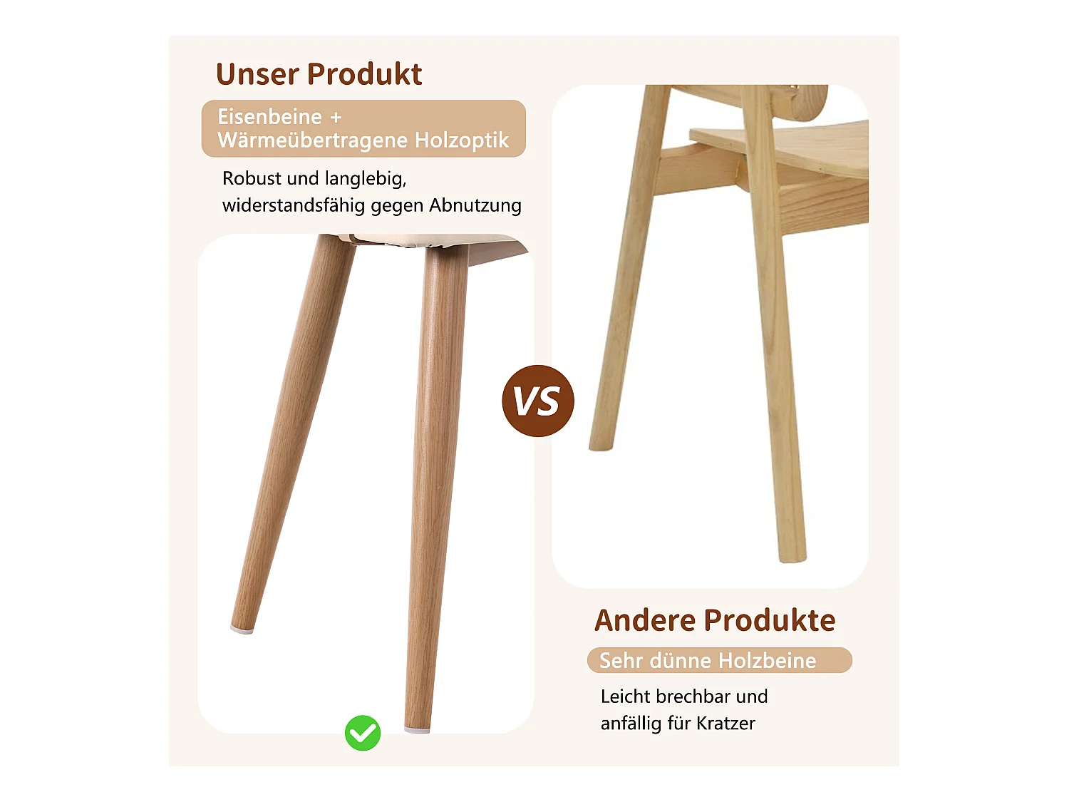 4 chaises de salle à manger, dossier en rotin, assise en PU, ergonomique, métal, beige (47x51x79 cm)