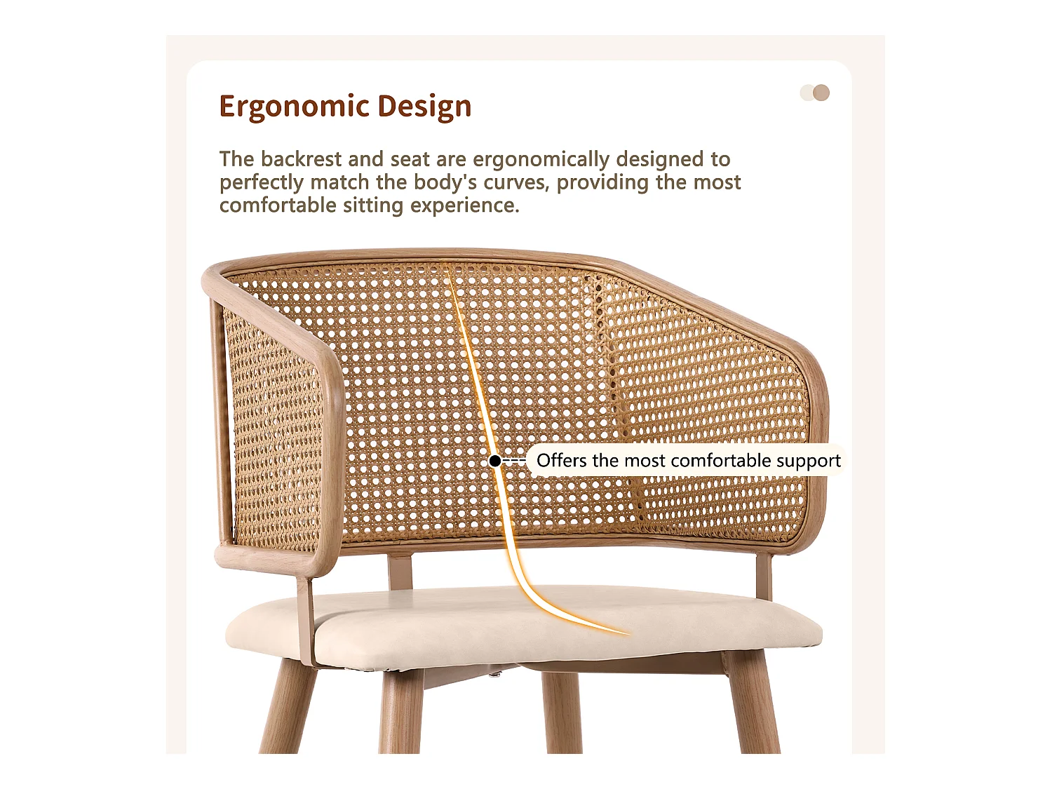 4 chaises de salle à manger, dossier en rotin, assise en PU, ergonomique, métal, beige (47x51x79 cm)